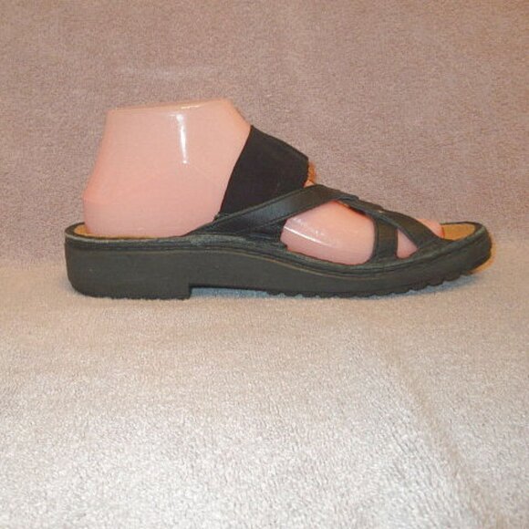 NAOT Leather Strappy Slide Sandals Size 8 Comfort Stretch Studded Cork Neutral - Picture 3 of 10